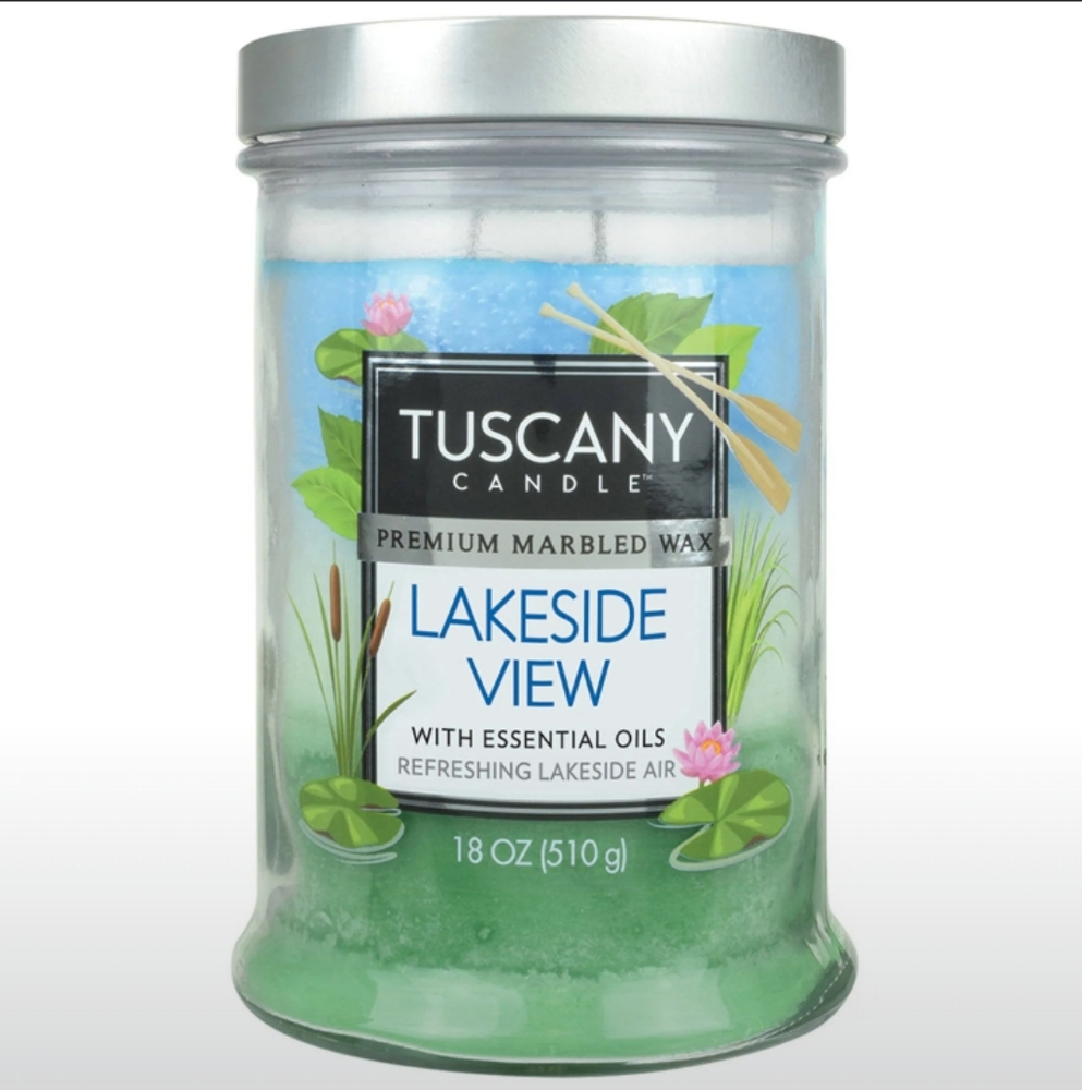 TUSCANY- Lakeside View With ESSENTIAL Oils Candle (18oz🕯️💚🩵)